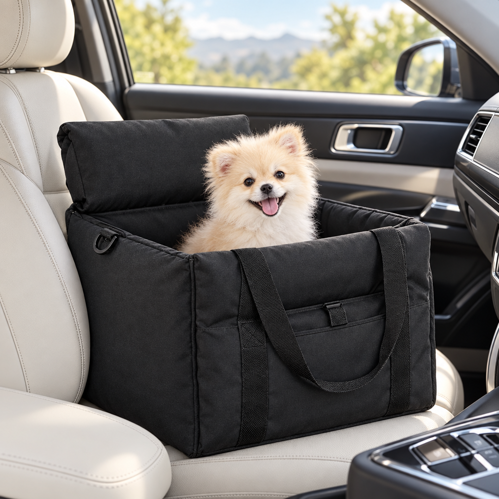 Joyride Lounger dog car seat in Black on a passenger seat