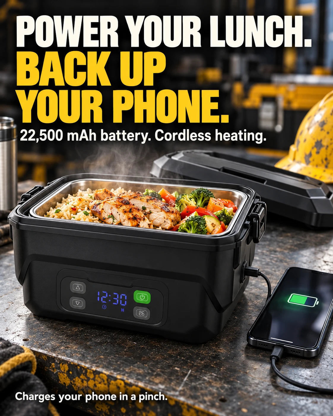 Power your lunch, back up your phone: 22,500 mAh battery